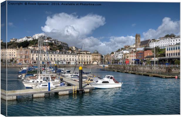 Clouds gather over Torquay Harbour Canvas Print by Rosie Spooner