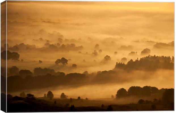 Golden mist over Castleton Canvas Print by Andrew Kearton