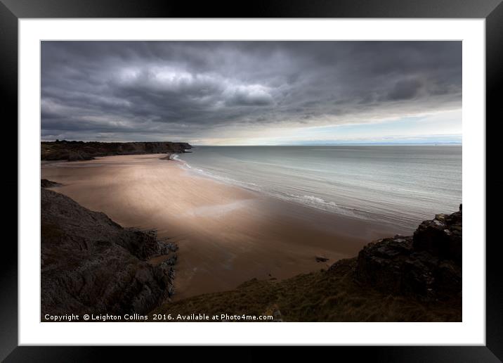 Stormy Three Cliffs Bay Framed Mounted Print by Leighton Collins