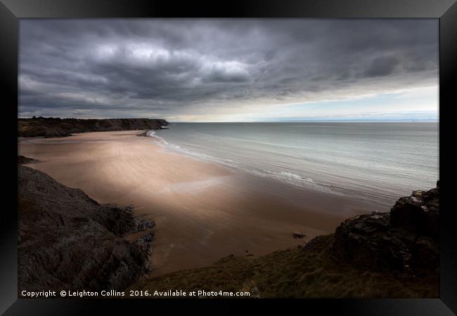Stormy Three Cliffs Bay Framed Print by Leighton Collins