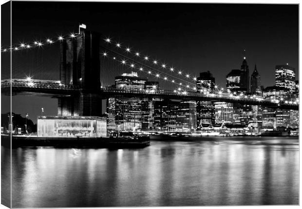 Night Skyline MANHATTAN Brooklyn Bridge Canvas Print by Melanie Viola