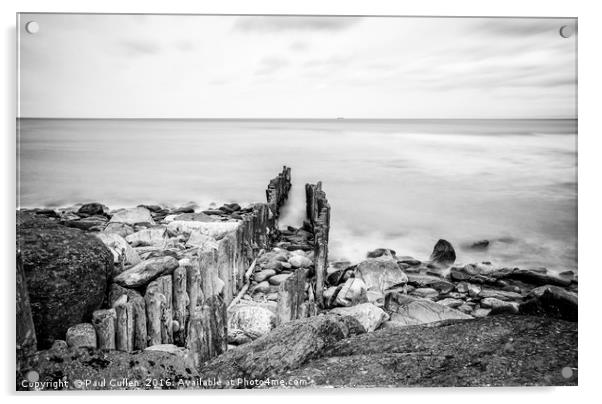 Lynmouth Sea defences. Acrylic by Paul Cullen