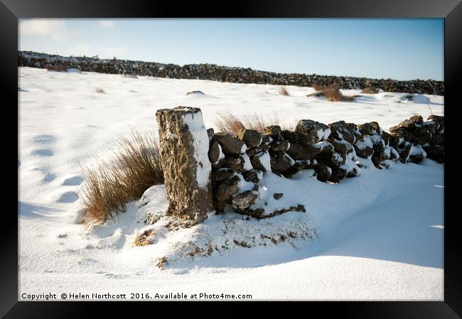 Snow Covered Gatepost Framed Print by Helen Northcott