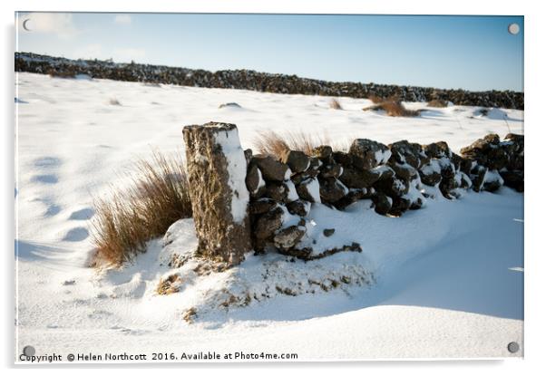 Snow Covered Gatepost Acrylic by Helen Northcott