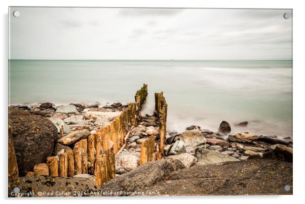 Lynmouth Sea defences. Acrylic by Paul Cullen