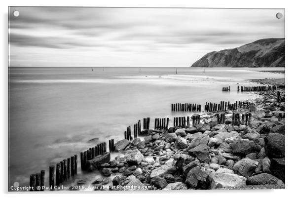 Sea Defences at Lynmouth Devon. Monochrome. Acrylic by Paul Cullen