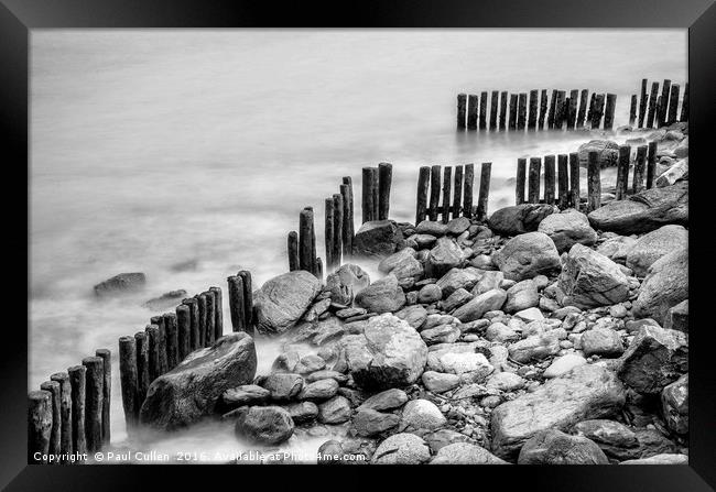 Sea Defences at Lynmouth Devon. Monochrome. Framed Print by Paul Cullen