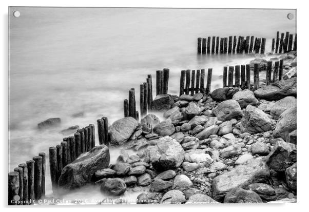 Sea Defences at Lynmouth Devon. Monochrome. Acrylic by Paul Cullen