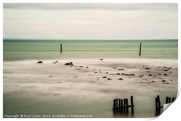 Wooden posts in the sea. Print by Paul Cullen
