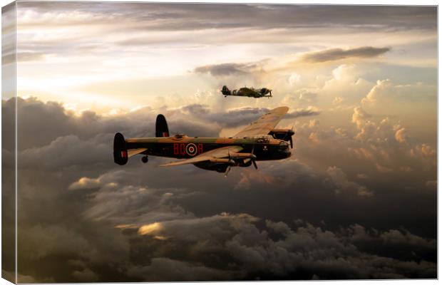RAF Lancaster and Spitfire Canvas Print by J Biggadike