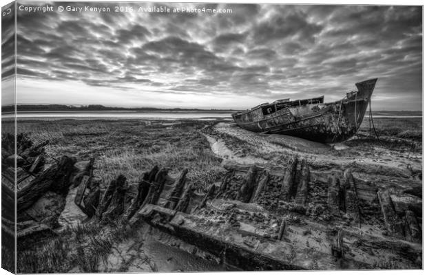 The Sun Rises Over the Wrecks - Mono Canvas Print by Gary Kenyon