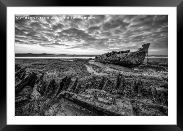 The Sun Rises Over the Wrecks - Mono Framed Mounted Print by Gary Kenyon