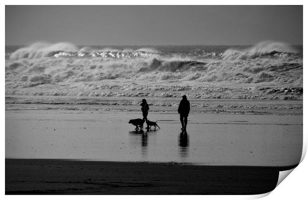 Walking The Dogs at Saunton Sands Print by graham young