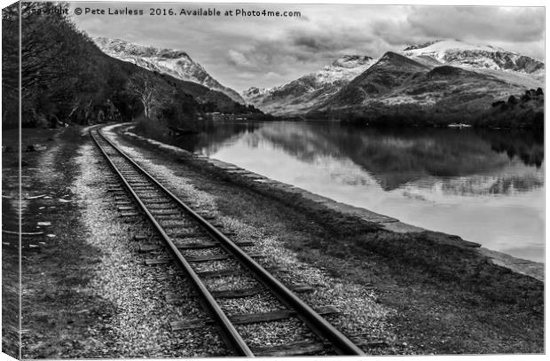 Llyn Padarn and Llanberis railway  Canvas Print by Pete Lawless