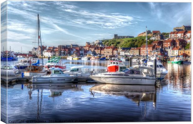 Fishing boats in Whitby Harbour Canvas Print by colin potts