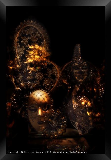 Masque; Black & Gold Framed Print by Steve de Roeck