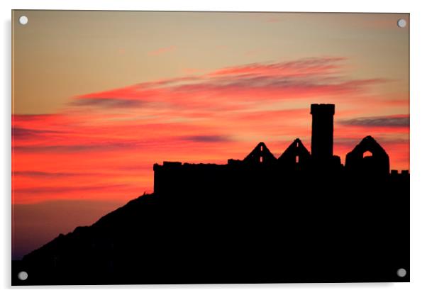 Peel Castle Sunset Isle of Man Acrylic by Julie  Chambers