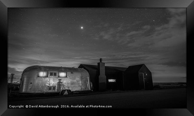 Dungeness House & Airstream under the stars Framed Print by David Attenborough