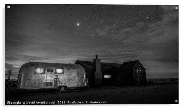 Dungeness House & Airstream under the stars Acrylic by David Attenborough