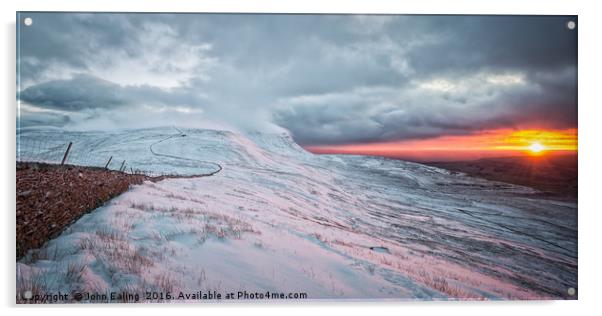 Ingleborough Sunset Acrylic by John Ealing
