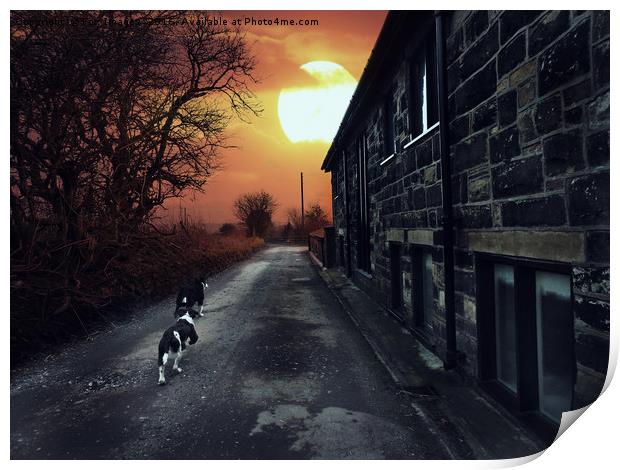 Dog walks Print by Derrick Fox Lomax