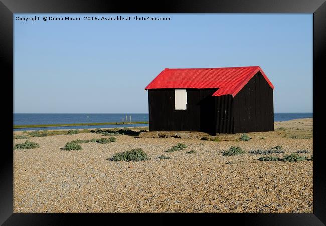 Red Roofed Hut, Rye Harbour Framed Print by Diana Mower