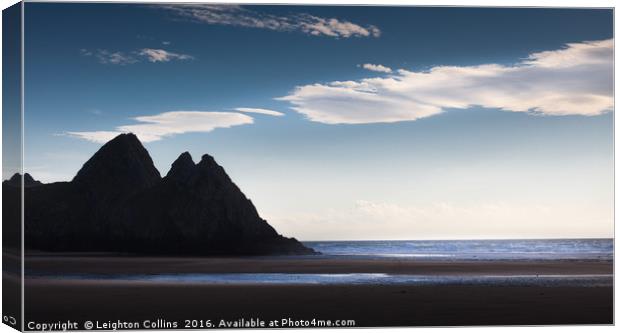 Three Cliffs Bay blue mood Canvas Print by Leighton Collins