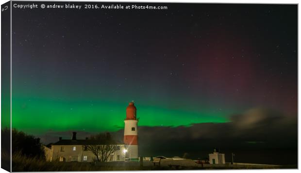Aurora Borealis Over Souter Lighthouse Canvas Print by andrew blakey