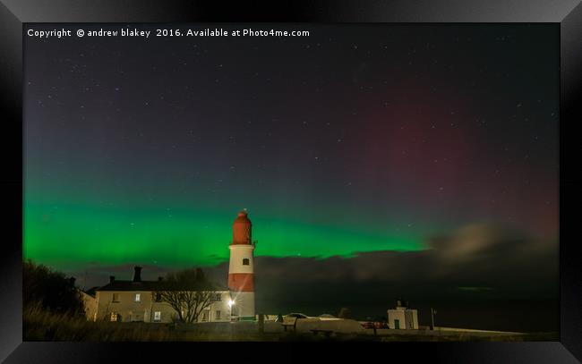 Aurora Borealis Over Souter Lighthouse Framed Print by andrew blakey