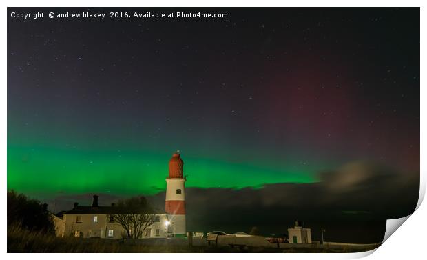 Aurora Borealis Over Souter Lighthouse Print by andrew blakey
