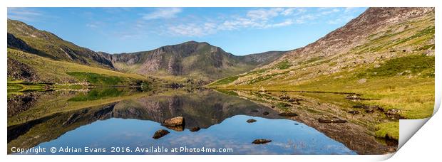 Ogwen Lake Snowdonia Reflections Print by Adrian Evans