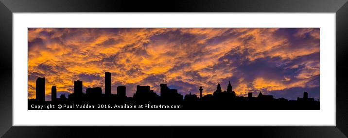 Liverpool waterfront skyline silhouette Framed Mounted Print by Paul Madden