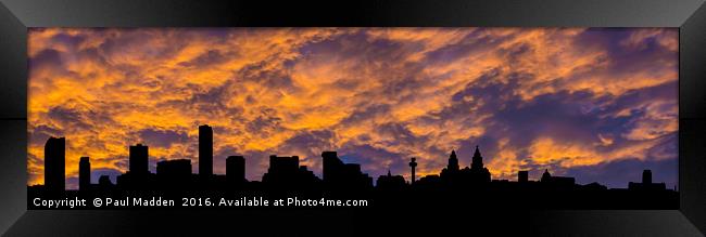 Liverpool waterfront skyline silhouette Framed Print by Paul Madden