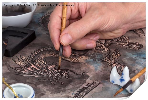 Artist painting a Chinese dragon Print by Paul Fleet