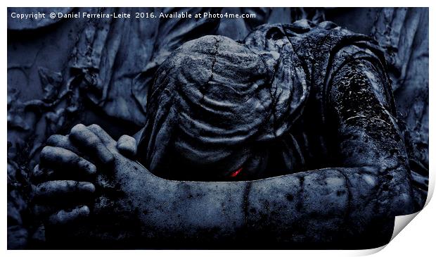 Statue of an Dark Angel Praying Close Up Print by Daniel Ferreira-Leite