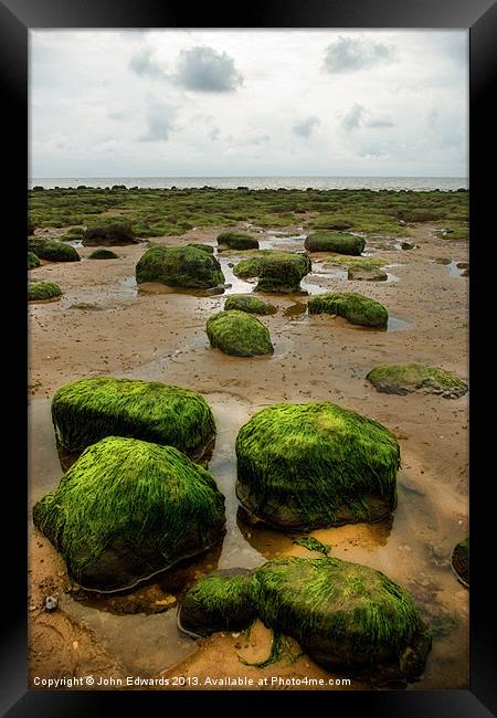 Carstone Rocks, Hunstanton beach, Norfolk Framed Print by John Edwards