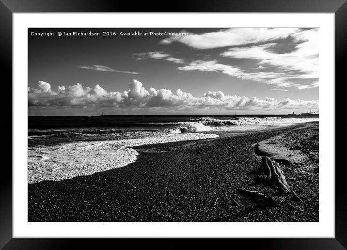 Wild waves all black and white.  Framed Mounted Print by Ian Richardson