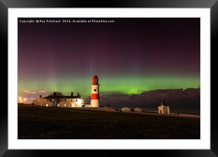 Souter Lighthouse Aurora Framed Mounted Print by Ray Pritchard
