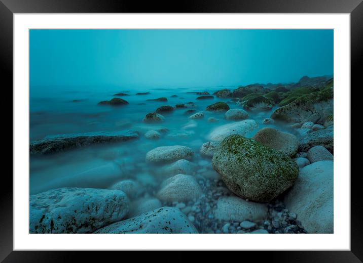 Rocks on the Beach on a misty morning Framed Mounted Print by Shaun Jacobs