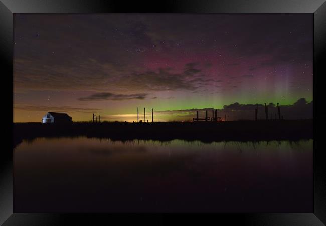 Northern lights over the old coal barn - Thornham, Framed Print by Gary Pearson