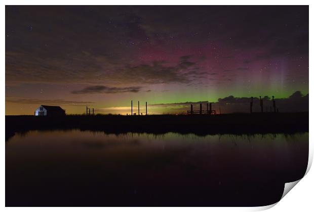 Northern lights over the old coal barn - Thornham, Print by Gary Pearson