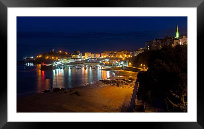 Tenby night harbour  Framed Mounted Print by Dean Merry