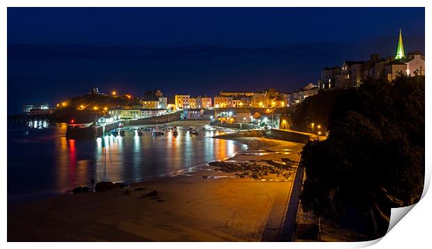Tenby night harbour  Print by Dean Merry