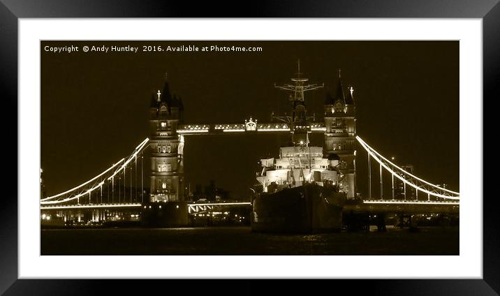 HMS Belfast at Night Framed Mounted Print by Andy Huntley
