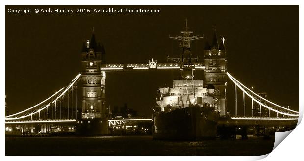 HMS Belfast at Night Print by Andy Huntley