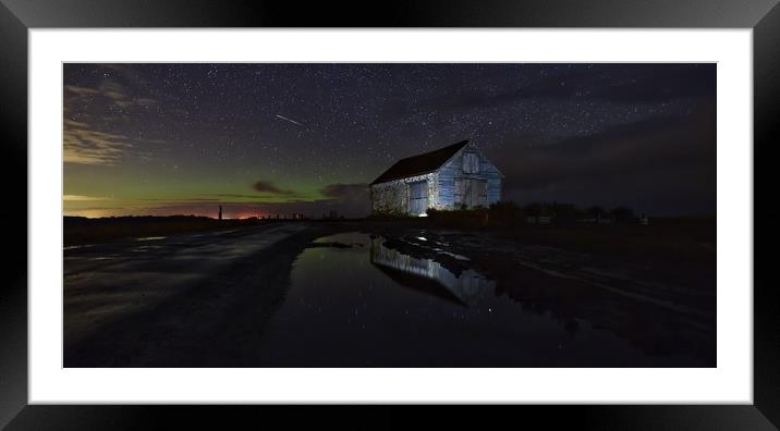 The aurora and a shooting star over the old coal b Framed Mounted Print by Gary Pearson