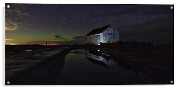 The aurora and a shooting star over the old coal b Acrylic by Gary Pearson