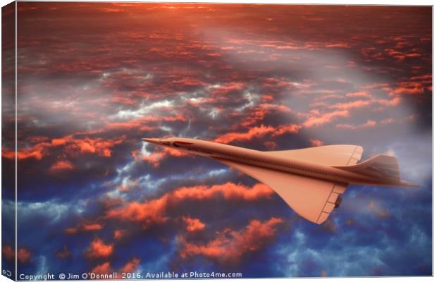 Concorde flying in a sunrise clouds Canvas Print by Jim O'Donnell