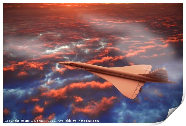 Concorde flying in a sunrise clouds Print by Jim O'Donnell