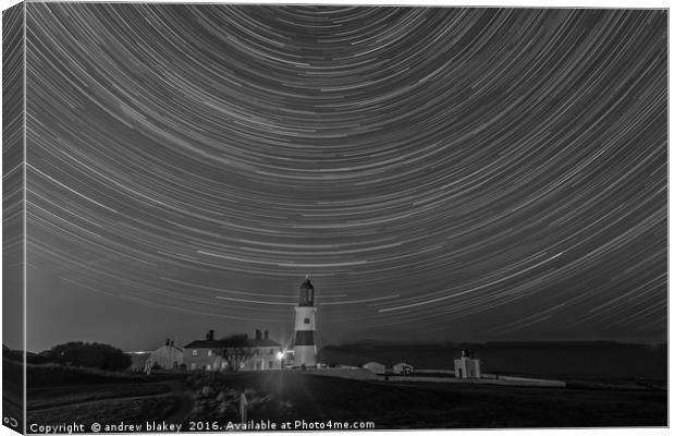 Radiant Startrail at Souter Lighthouse Canvas Print by andrew blakey